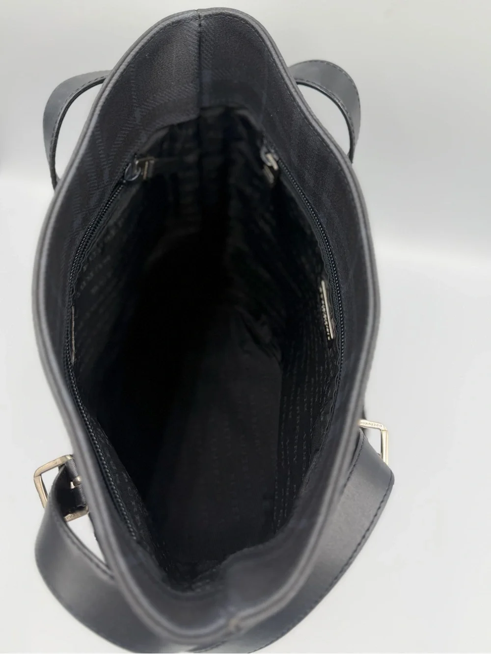 Burberry Black Plaid Leather-Trim Backpack Bucket With Burberry drawstring bag